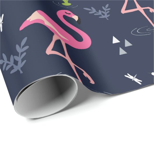 Flamingo Wrapping Paper - Roze Flamingo's op Navy Cadeaupapier (Rol Hoek)