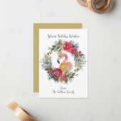 Flamingo Wreath Warm Holiday vergroot de Kaart van Notitiekaartje (Voorkant / Achterkant in situ)