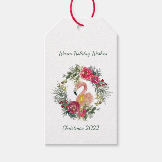Flamingo Wreath Warm Holiday Wish Custom Cadeaulabel (Voorkant)