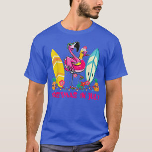 Flamingo Xmas Lichten Zonnebrillen Surfende Beach T-shirt