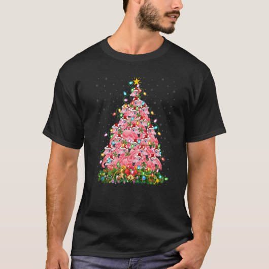 Flamingo Xmas Lights Santa Flamingo Christmas Tre T-shirt (Voorkant)