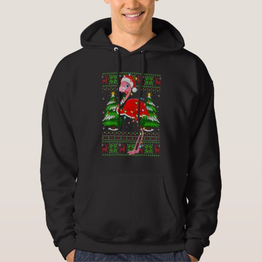 Flamingo Xmas Lights Ugly Santa Flamingo Christma Hoodie (Voorkant)