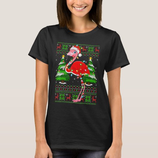 Flamingo Xmas Lights Ugly Santa Flamingo Christma T-shirt (Voorkant)