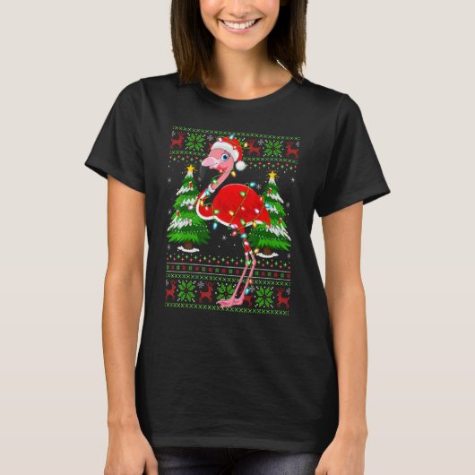 Flamingo Xmas Lights Ugly Santa Flamingo Christma T-shirt (Voorkant)