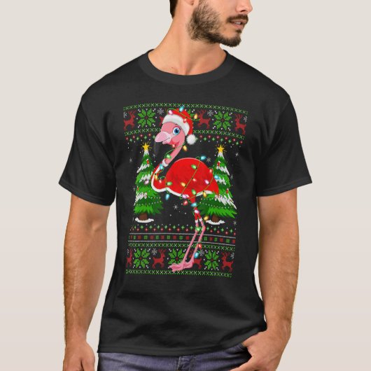 Flamingo  Xmas Lights Ugly Santa Flamingo Christma T-shirt (Voorkant)