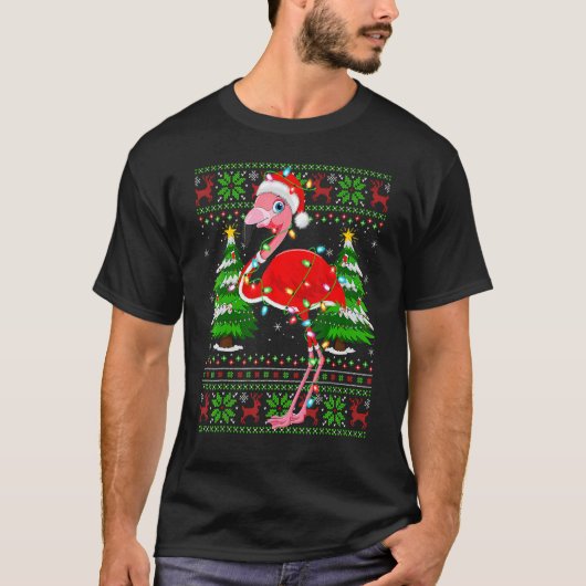 Flamingo Xmas Lights Ugly Santa Flamingo Christma T-shirt (Voorkant)
