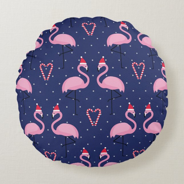 Flamingo Xmas Pet Snoep Rond Kussen (Voorkant)