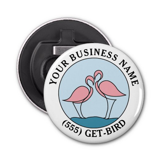 Flamingo Your Business Round Logo Art Fotoofferte Button Flesopener (Voorkant)