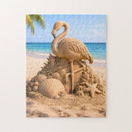 Flamingo Zand Sculptuur op Tropisch Strand Legpuzzel