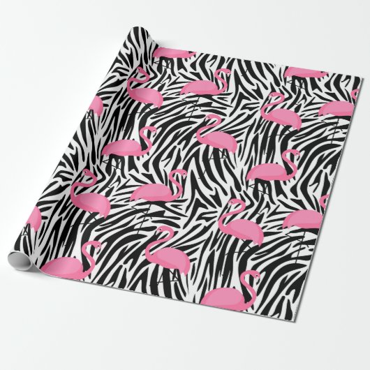 Flamingo Zebra Print Zomer Cadeaupapier (Uitgerold)