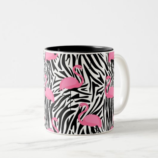 Flamingo Zebra Print Zomer Tweekleurige Koffiemok (Voorkant rechts)