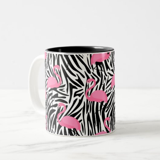 Flamingo Zebra Print Zomer Tweekleurige Koffiemok (Voorkant links)