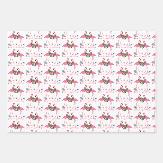 Flamingo-Zeeen en kerstcadeautjes Inpakpapier Vel (Voorkant)