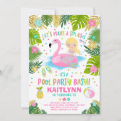 Flamingo & Zeemeermin Pool Party Uitnodiging Tropi (Voorkant)