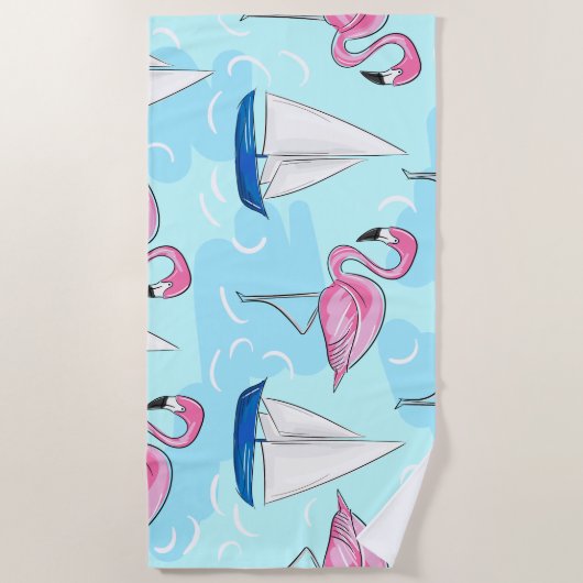 Flamingo Zeilboot Preppy Strandlaken (Voorkant)