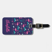 Flamingo zomer blauw roze monogram bagagelabel (Voorkant horizontaal)