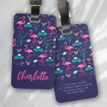 Flamingo zomer blauw roze monogram bagagelabel<br><div class="desc">Een vet monogram ontwerp</div>