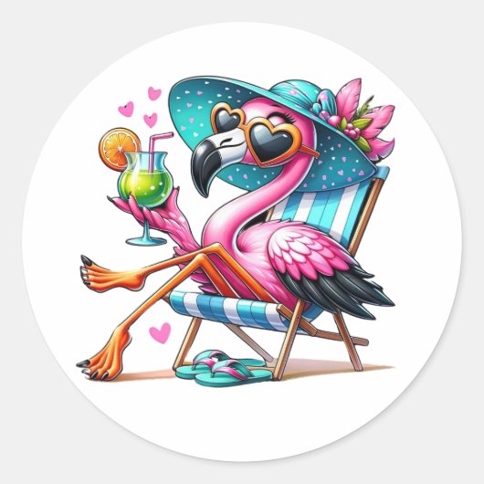 Flamingo zomer cool ronde sticker (Voorkant)
