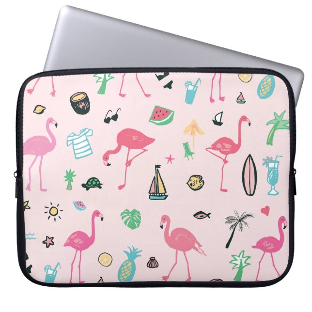 Flamingo Zomer: Levendig vogelpatroon Laptop Sleeve (Voorkant)