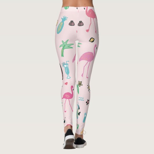 Flamingo Zomer: Levendig vogelpatroon Leggings (Achterkant)