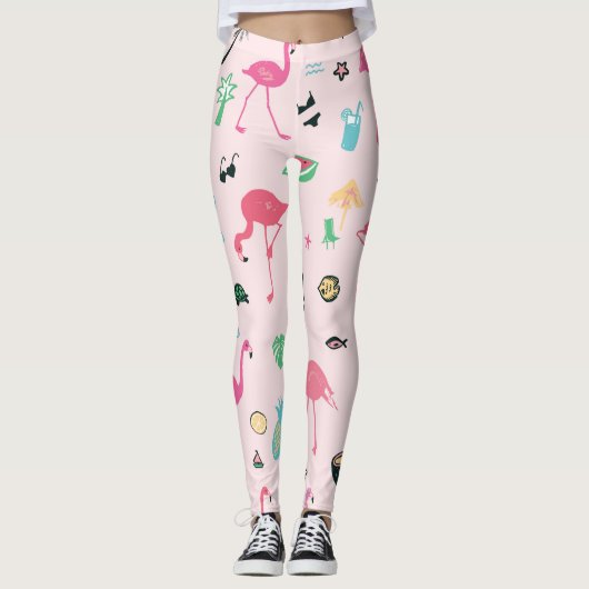 Flamingo Zomer: Levendig vogelpatroon Leggings (Voorkant)