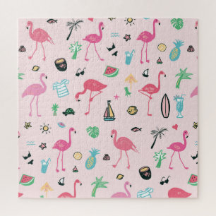 Flamingo Zomer: Levendig vogelpatroon Legpuzzel