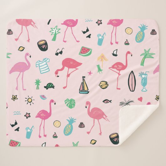 Flamingo Zomer: Levendig vogelpatroon Sherpa Deken (Voorkant (horizontaal))
