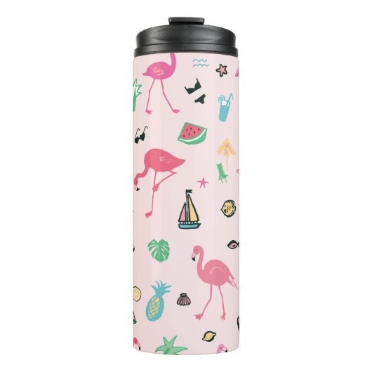 Flamingo Zomer: Levendig vogelpatroon Thermosbeker (Voorkant)