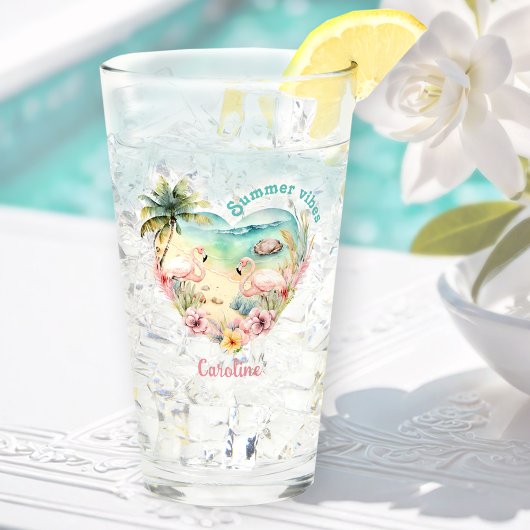 Flamingo Zomer Strand Hart Tropisch Hawaï Naam Glas