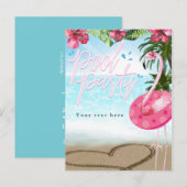 Flamingo Zomer Verjaardag ZWEMBAD PARTY Beach Uitnodiging Briefkaart (Voorkant / Achterkant)
