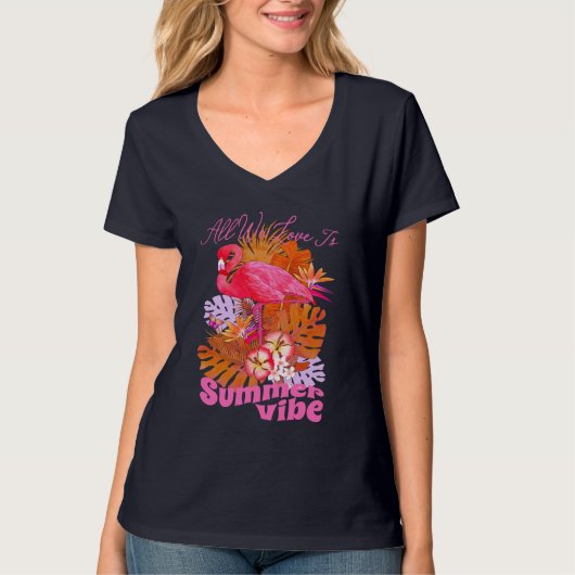 Flamingo Zomer Zwart T-shirt (Voorkant)