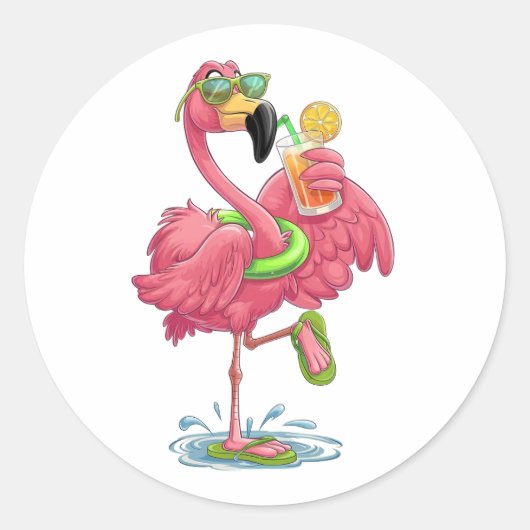 Flamingo zomervakantie ronde sticker (Voorkant)