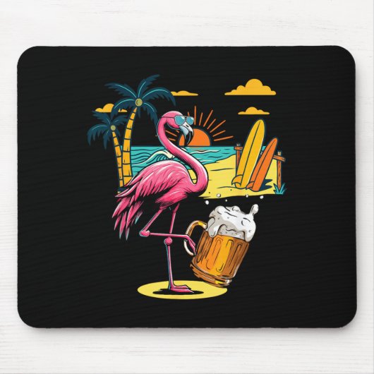 Flamingo Zonnebril Drinkt Bier Op Strand Grappig Muismat (Voorkant)