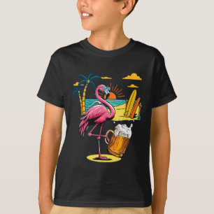 Flamingo Zonnebril Drinkt Bier Op Strand Grappig T-shirt