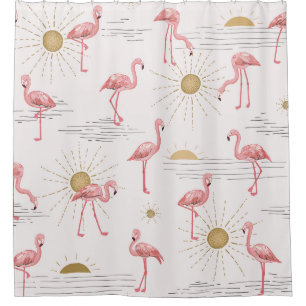Flamingo zonsondergang: doodle patroon. douchegordijn