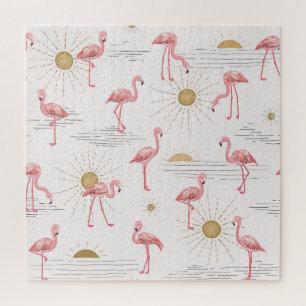 Flamingo zonsondergang: doodle patroon. legpuzzel