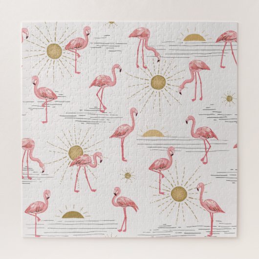 Flamingo zonsondergang: doodle patroon. legpuzzel (Verticaal)