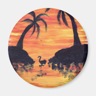 Flamingo Zonsondergang kunst door EelKat Magneet