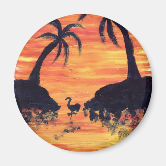 Flamingo Zonsondergang kunst door EelKat Magneet (Voorkant)