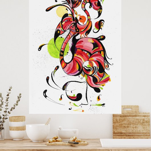 Flamingo zonsondergang schilderij poster (Keuken)