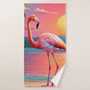 Flamingo Zonsondergang Tropisch Strand Badhanddoek