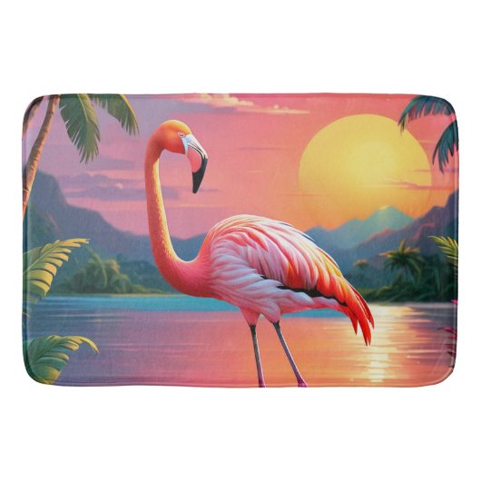 Flamingo Zonsondergang Tropisch Strand  Badmat (Voorkant)