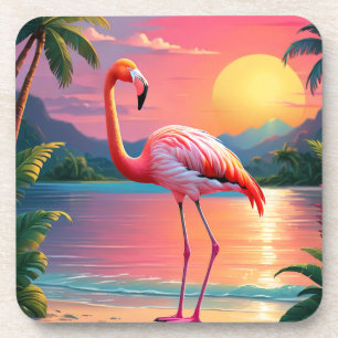 Flamingo Zonsondergang Tropisch Strand Bier Onderzetter