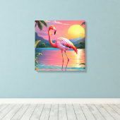 Flamingo Zonsondergang Tropisch Strand Canvas Afdruk (Insitu (Houten vloer))
