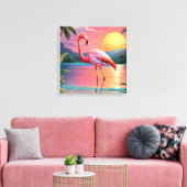 Flamingo Zonsondergang Tropisch Strand Canvas Afdruk (Insitu (Woonkamer))