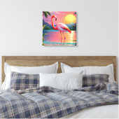 Flamingo Zonsondergang Tropisch Strand Canvas Afdruk (Insitu (Slaapkamer))