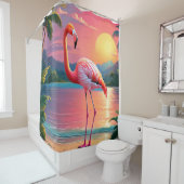 Flamingo Zonsondergang Tropisch Strand Douchegordijn (In situ)