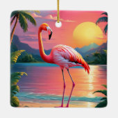 Flamingo Zonsondergang Tropisch Strand Keramisch Ornament (Achterkant)