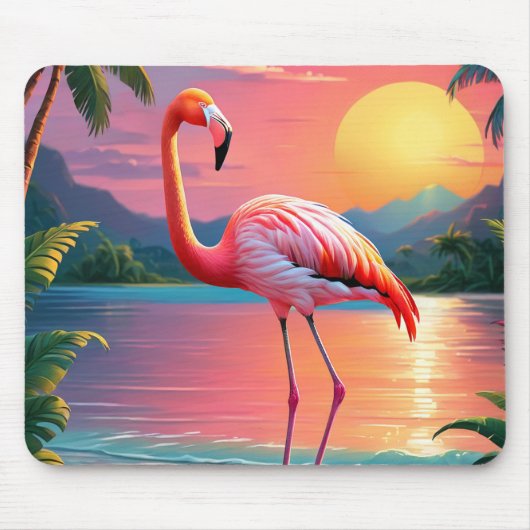 Flamingo Zonsondergang Tropisch Strand  Muismat (Voorkant)