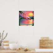 Flamingo Zonsondergang Tropisch Strand  Poster (Keuken)
